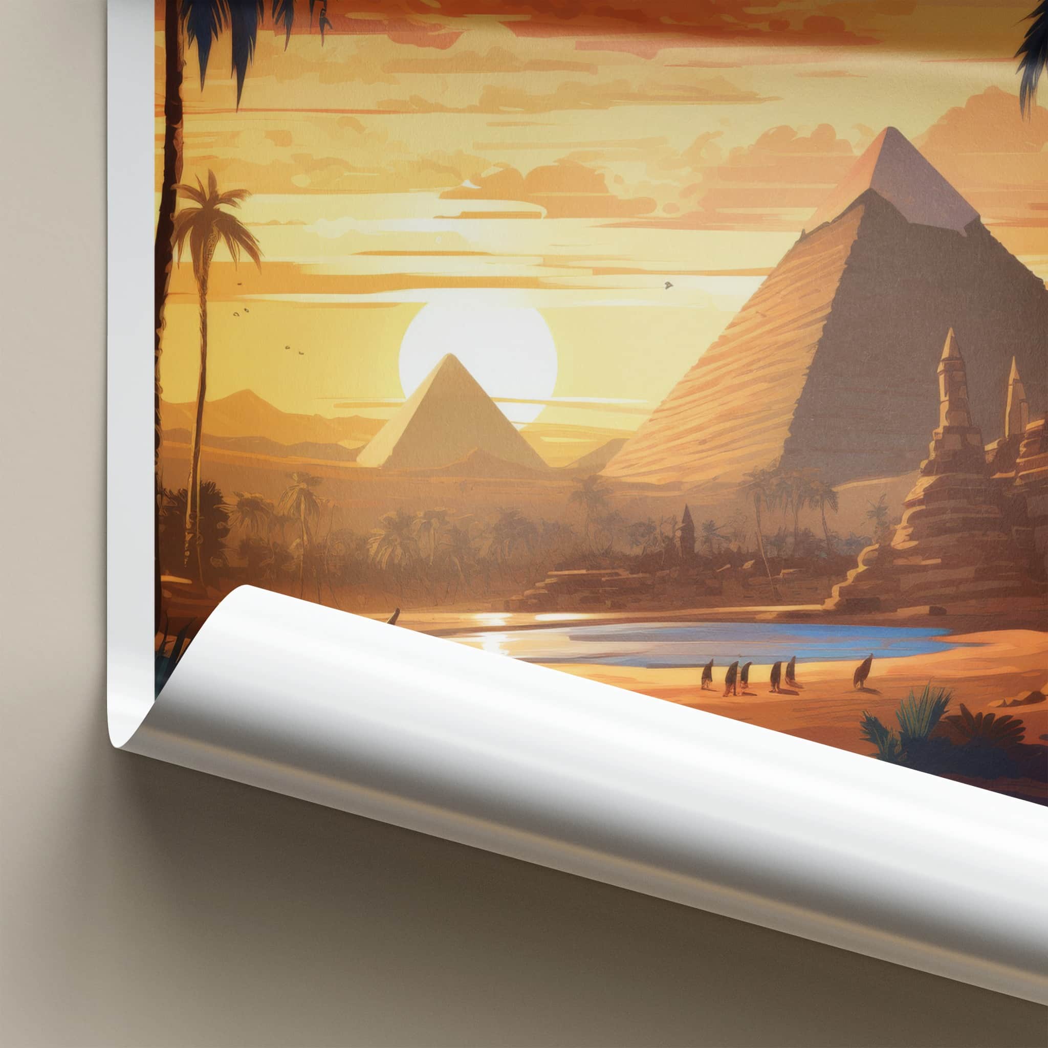 Cairo Poster - Egypt Travel Art - Desert Pyramids Sunset Home Decor