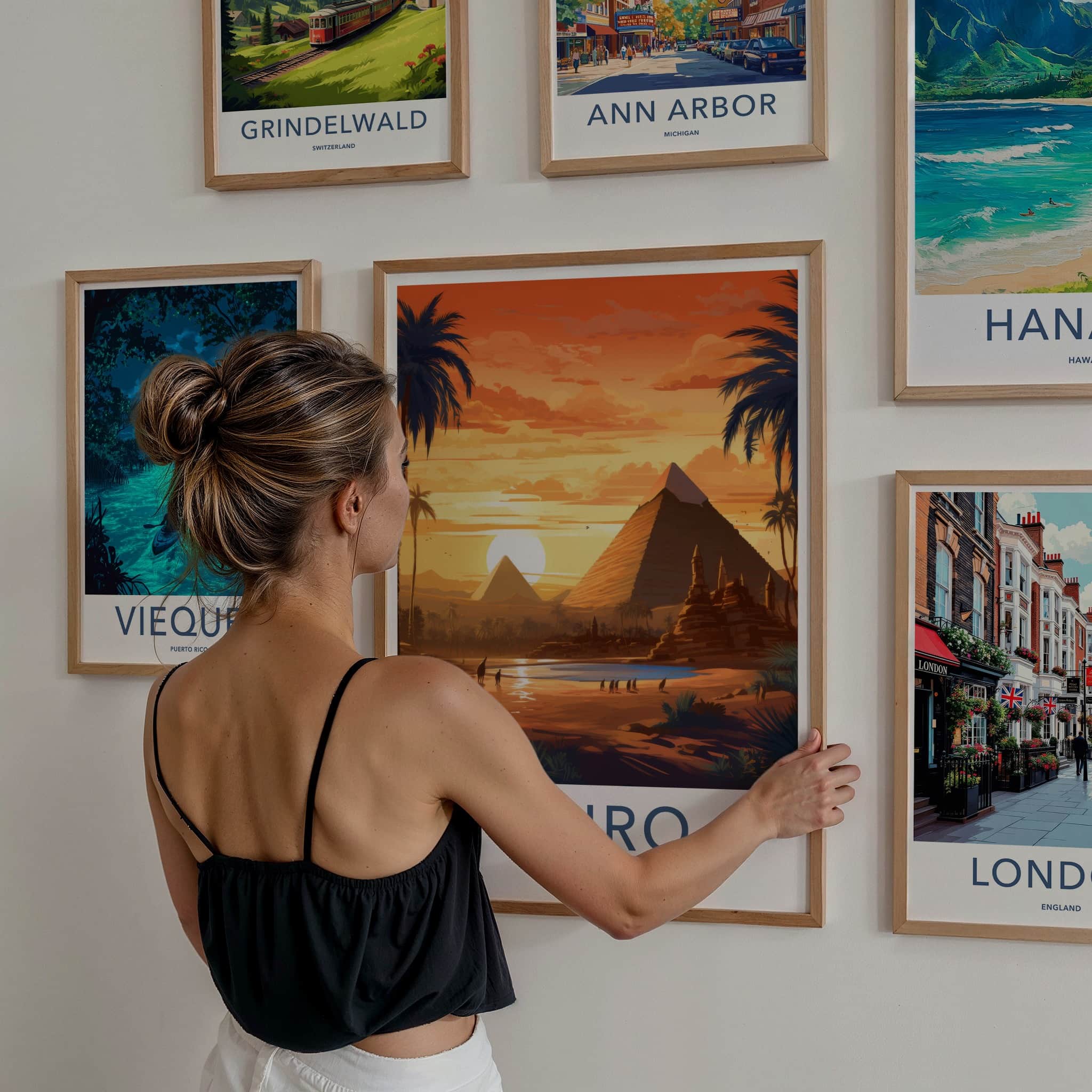 Cairo Poster - Egypt Travel Art - Desert Pyramids Sunset Home Decor