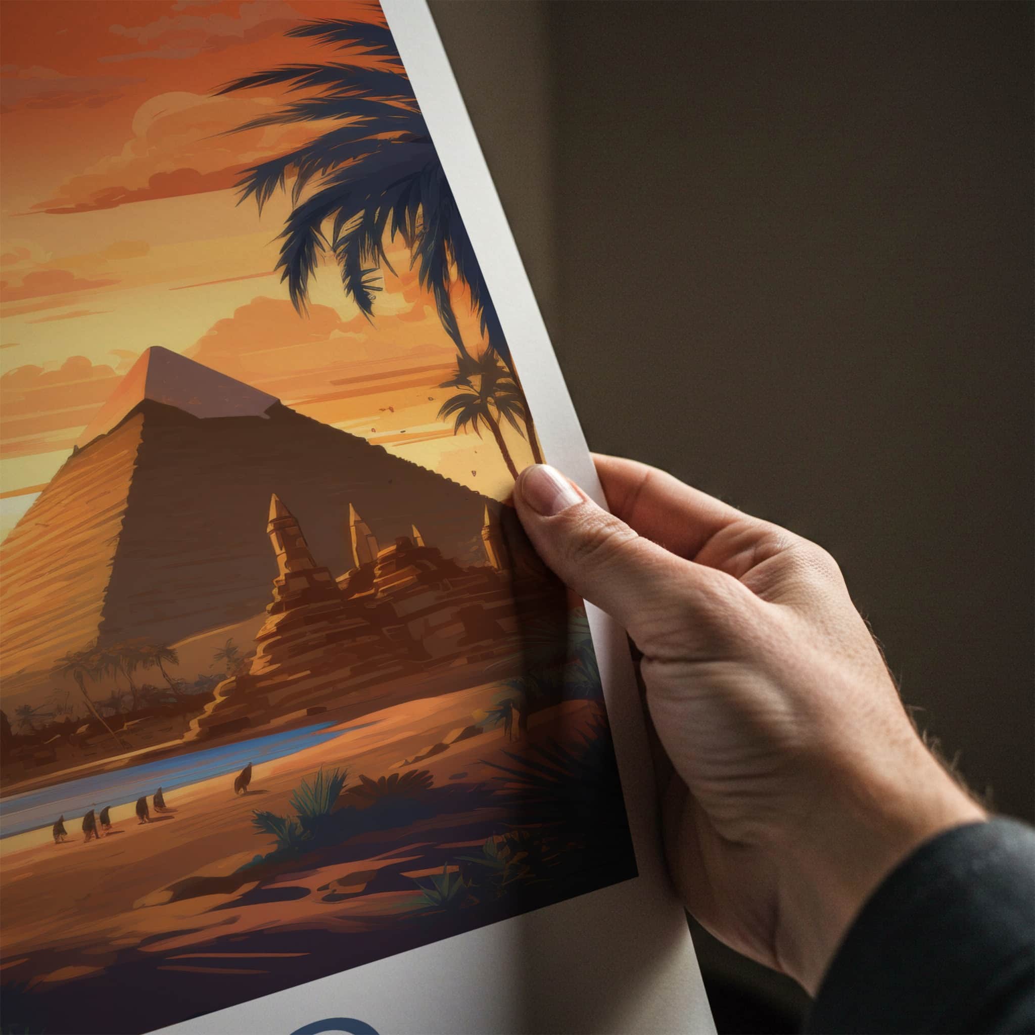 Cairo Poster - Egypt Travel Art - Desert Pyramids Sunset Home Decor