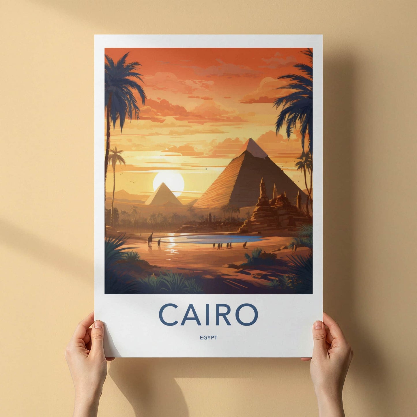 Cairo Poster - Egypt Travel Art - Desert Pyramids Sunset Home Decor