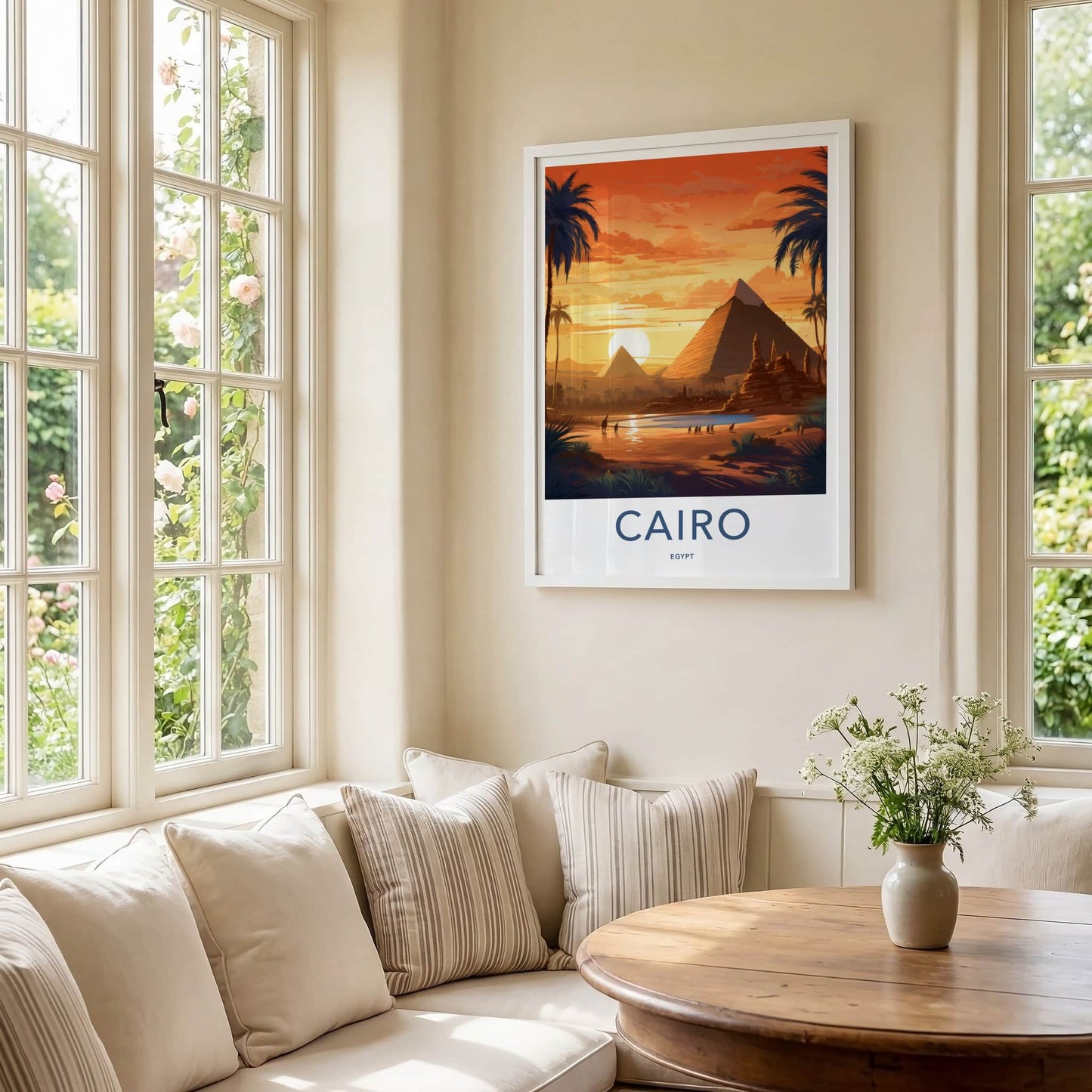 Cairo Poster - Egypt Travel Art - Desert Pyramids Sunset Home Decor