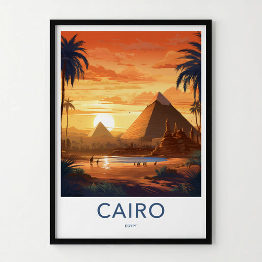 Cairo Poster - Egypt Travel Art - Desert Pyramids Sunset Home Decor