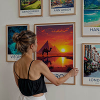 Cairo Poster - Egypt Travel Art - Desert Sunset Camel Home Decor