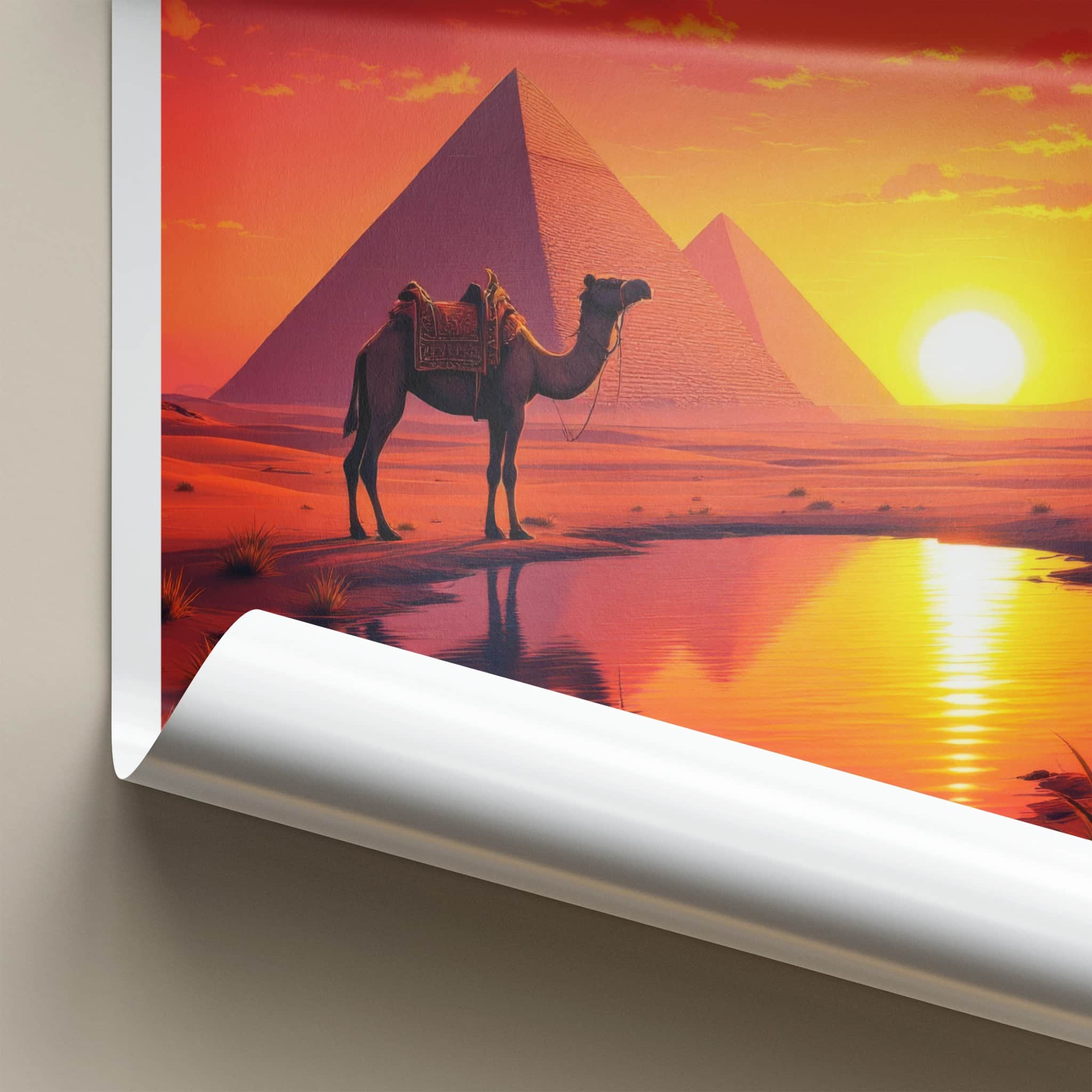 Cairo Poster - Egypt Travel Art - Desert Sunset Camel Home Decor