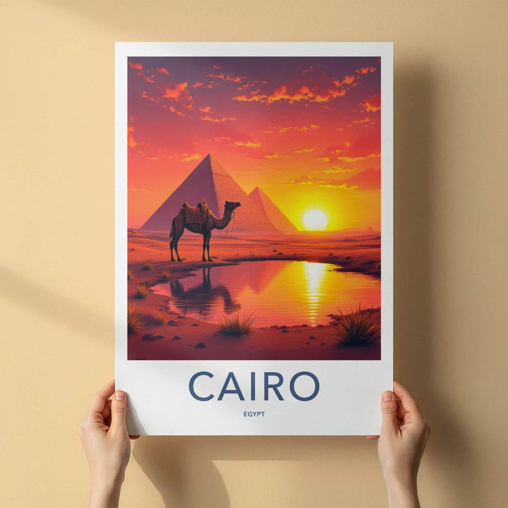 Cairo Poster - Egypt Travel Art - Desert Sunset Camel Home Decor