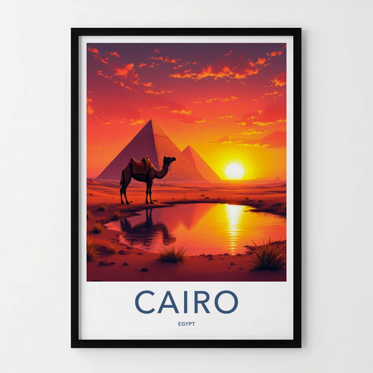 Cairo Poster - Egypt Travel Art - Desert Sunset Camel Home Decor