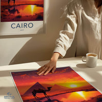 Cairo Poster - Egypt Travel Art - Desert Sunset Camel Home Decor