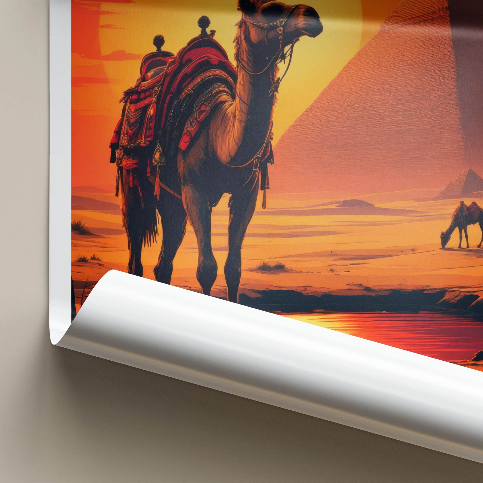 Cairo Poster - Egypt Travel Art - Desert Sunset Pyramids Home Decor