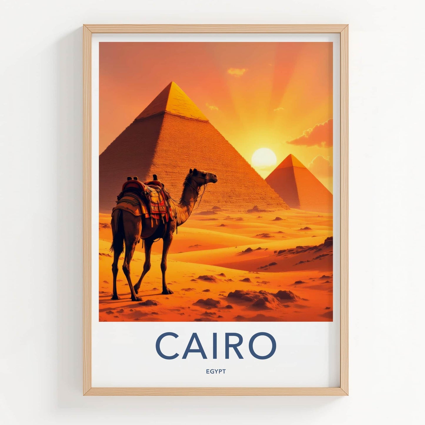 Cairo Poster - Egypt Travel Art - Desert Sunset Pyramids Home Decor