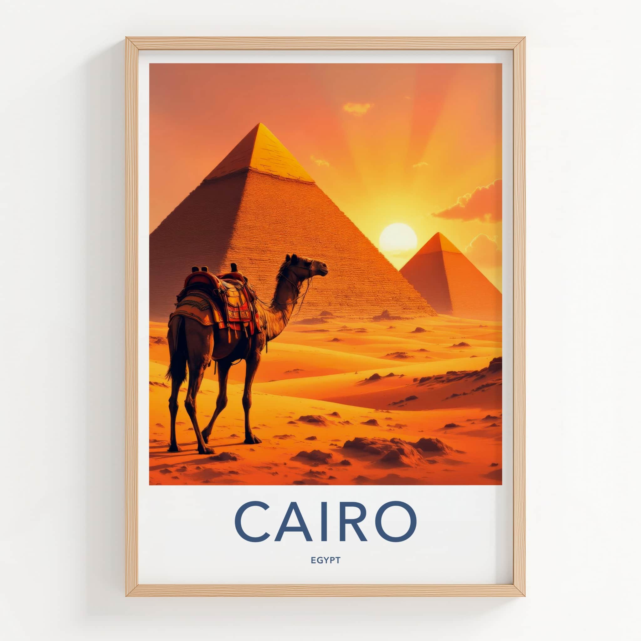 Cairo Poster - Egypt Travel Art - Desert Sunset Pyramids Home Decor