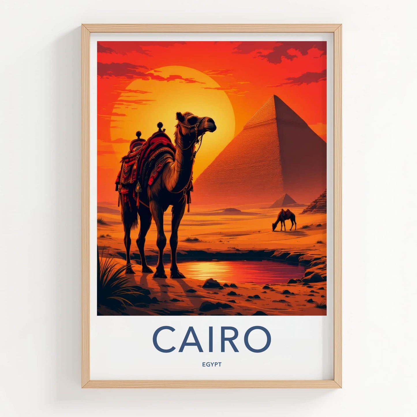 Cairo Poster - Egypt Travel Art - Desert Sunset Pyramids Home Decor