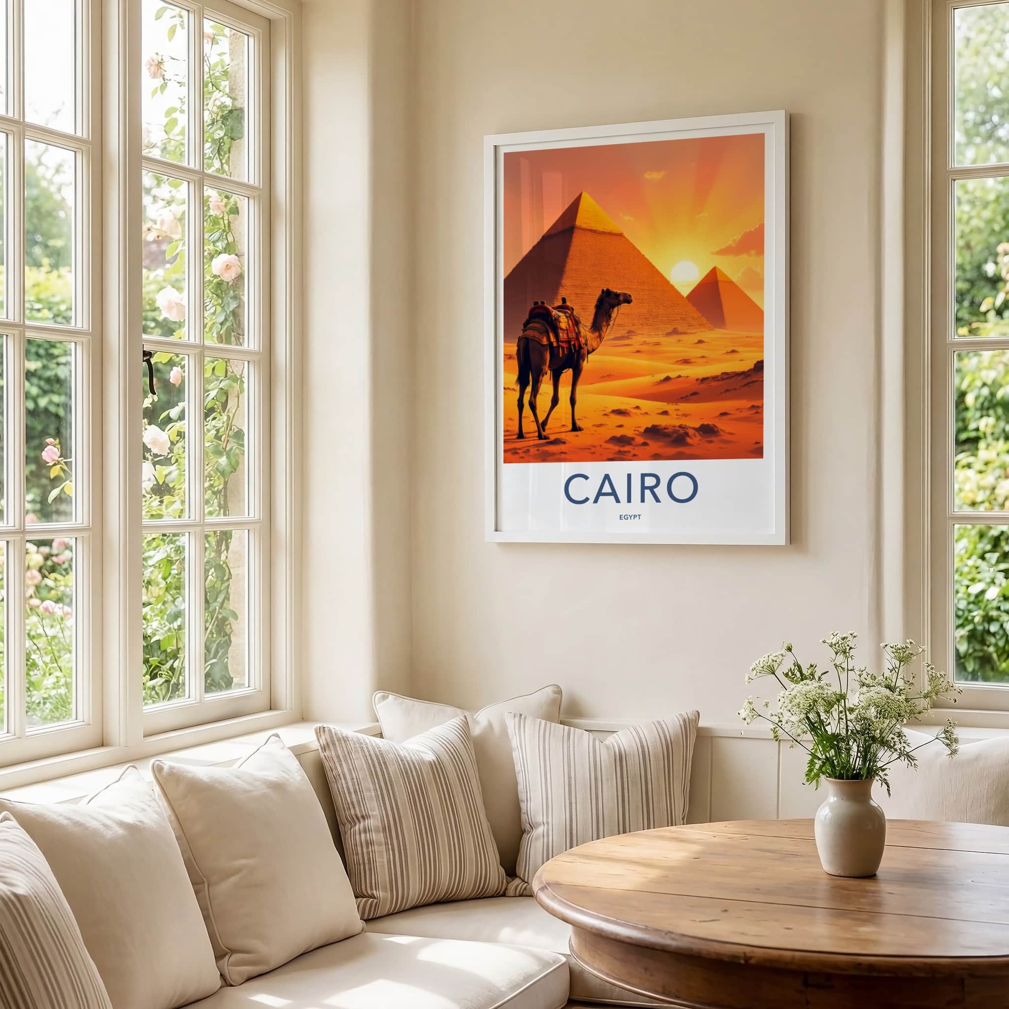 Cairo Poster - Egypt Travel Art - Desert Sunset Pyramids Home Decor