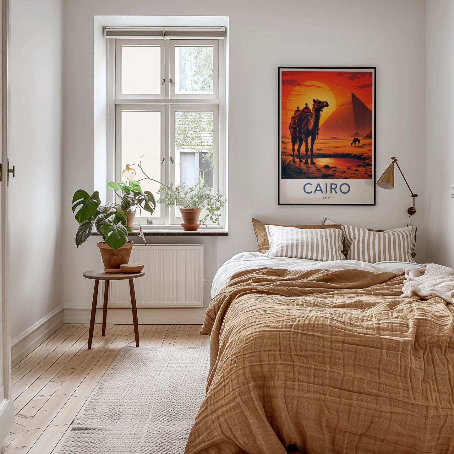 Cairo Poster - Egypt Travel Art - Desert Sunset Pyramids Home Decor