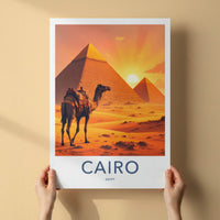 Cairo Poster - Egypt Travel Art - Desert Sunset Pyramids Home Decor