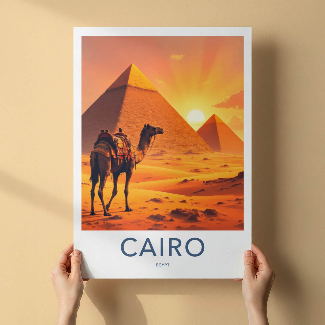 Cairo Poster - Egypt Travel Art - Desert Sunset Pyramids Home Decor