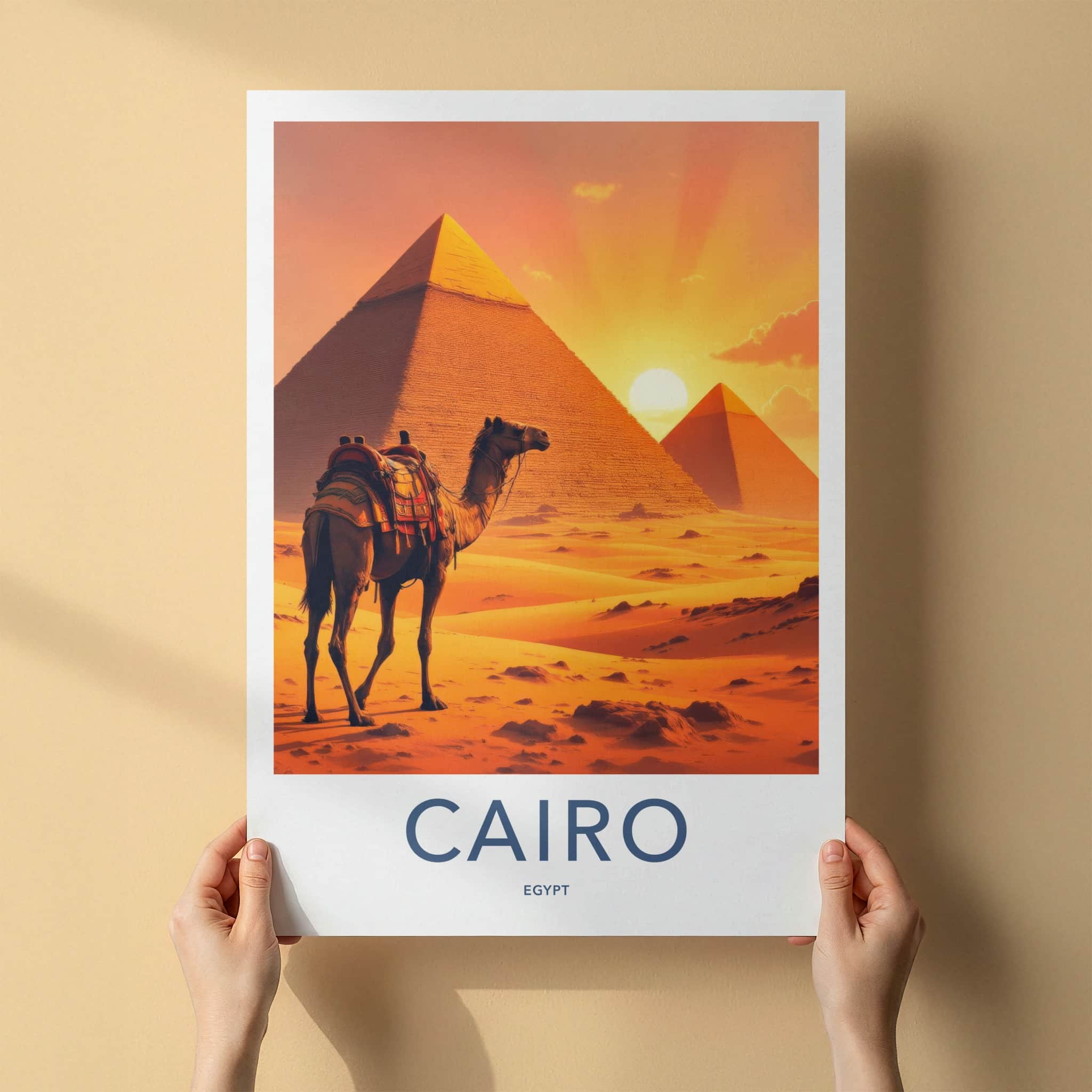 Cairo Poster - Egypt Travel Art - Desert Sunset Pyramids Home Decor