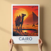 Cairo Poster - Egypt Travel Art - Desert Sunset Pyramids Home Decor
