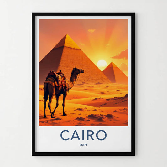 Cairo Poster - Egypt Travel Art - Desert Sunset Pyramids Home Decor
