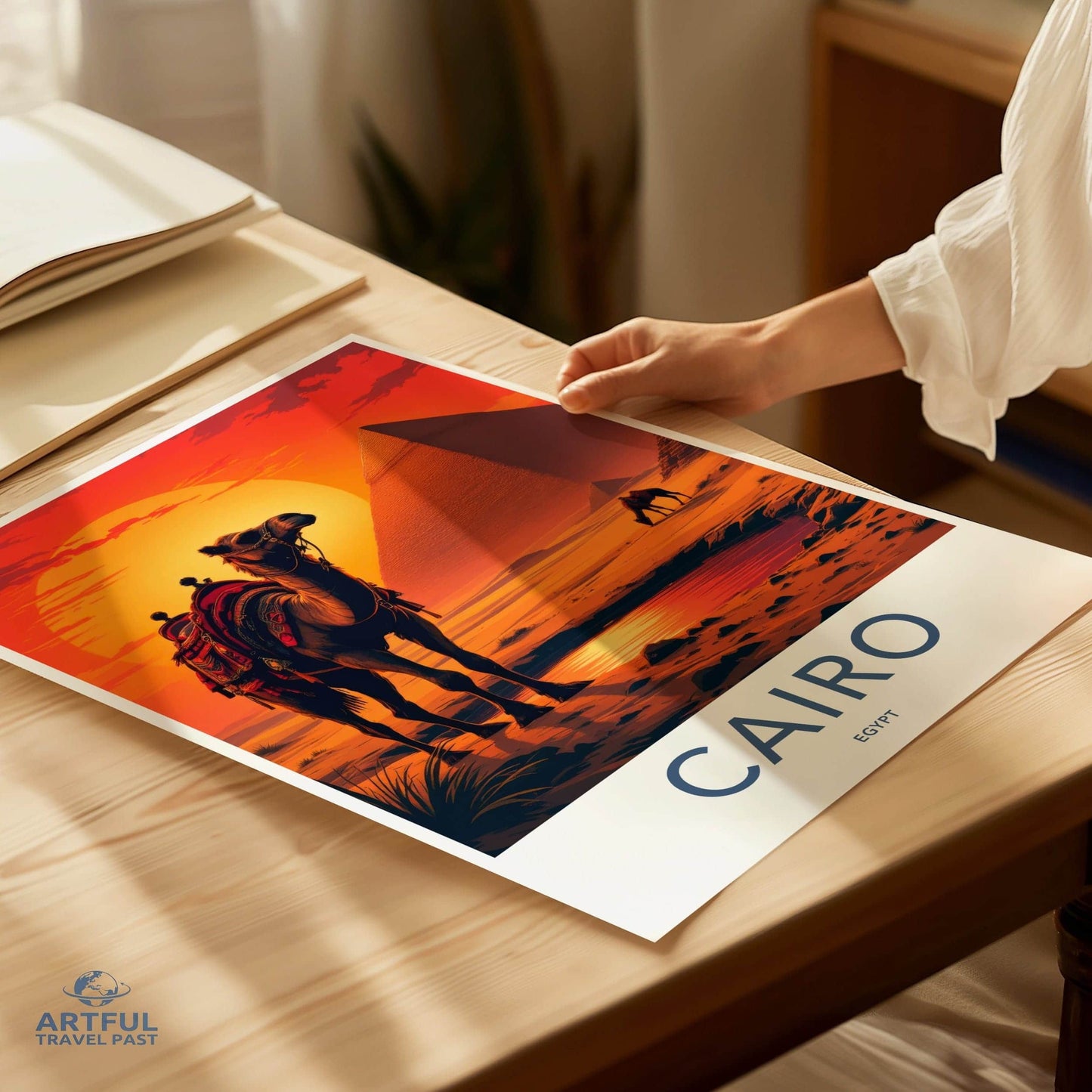 Cairo Poster - Egypt Travel Art - Desert Sunset Pyramids Home Decor