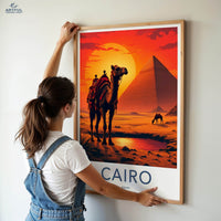 Cairo Poster - Egypt Travel Art - Desert Sunset Pyramids Home Decor