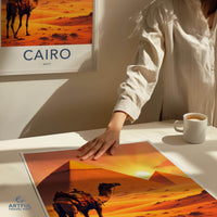Cairo Poster - Egypt Travel Art - Desert Sunset Pyramids Home Decor