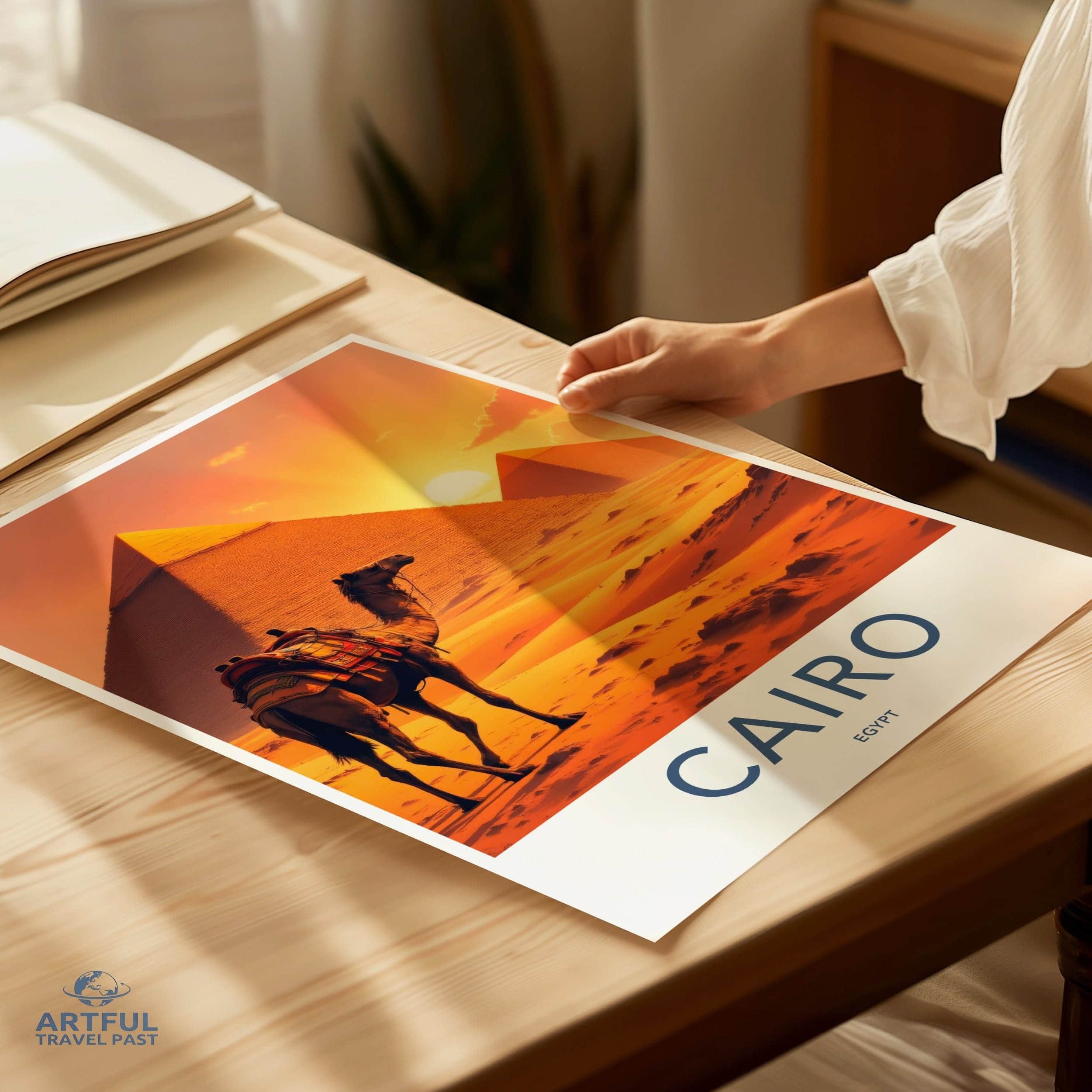 Cairo Poster - Egypt Travel Art - Desert Sunset Pyramids Home Decor