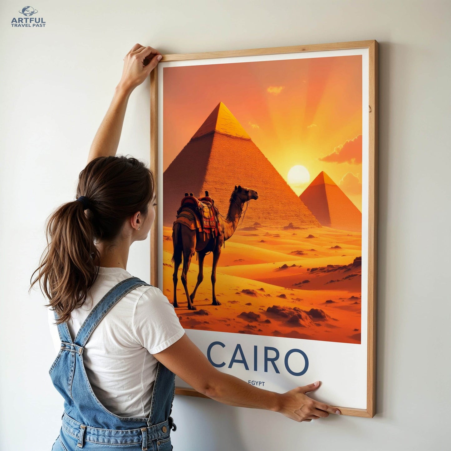 Cairo Poster - Egypt Travel Art - Desert Sunset Pyramids Home Decor