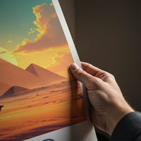 Cairo Poster - Egypt Travel Art - Desert Sunset Pyramids Home Decor