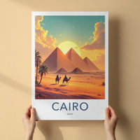 Cairo Poster - Egypt Travel Art - Desert Sunset Pyramids Home Decor