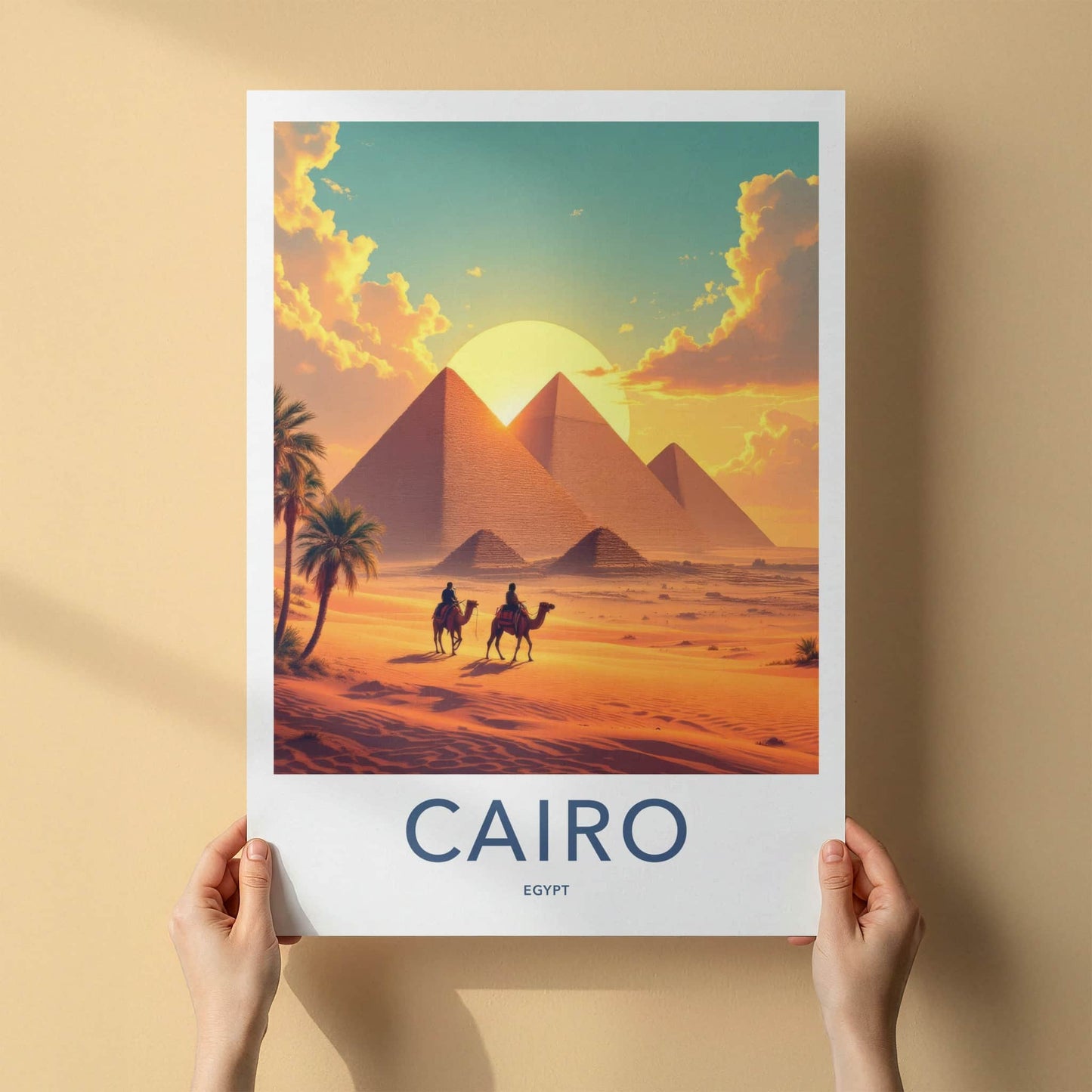Cairo Poster - Egypt Travel Art - Desert Sunset Pyramids Home Decor