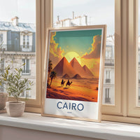 Cairo Poster - Egypt Travel Art - Desert Sunset Pyramids Home Decor