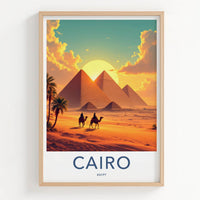 Cairo Poster - Egypt Travel Art - Desert Sunset Pyramids Home Decor