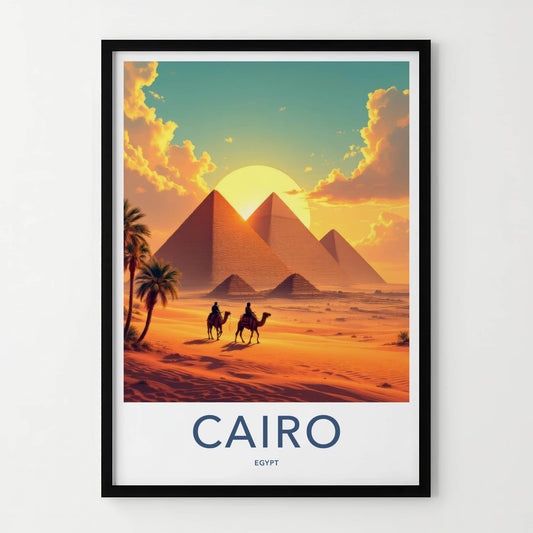 Cairo Poster - Egypt Travel Art - Desert Sunset Pyramids Home Decor