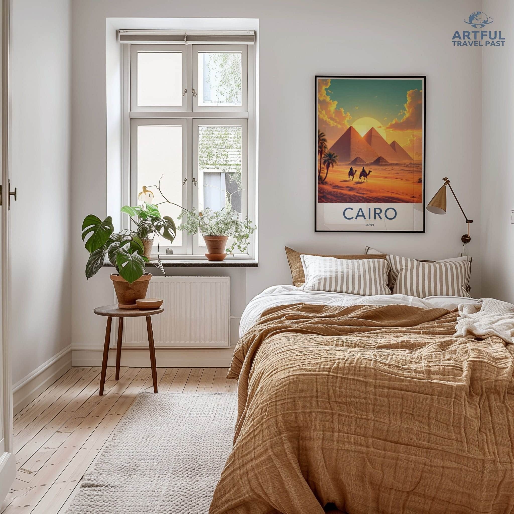 Cairo Poster - Egypt Travel Art - Desert Sunset Pyramids Home Decor