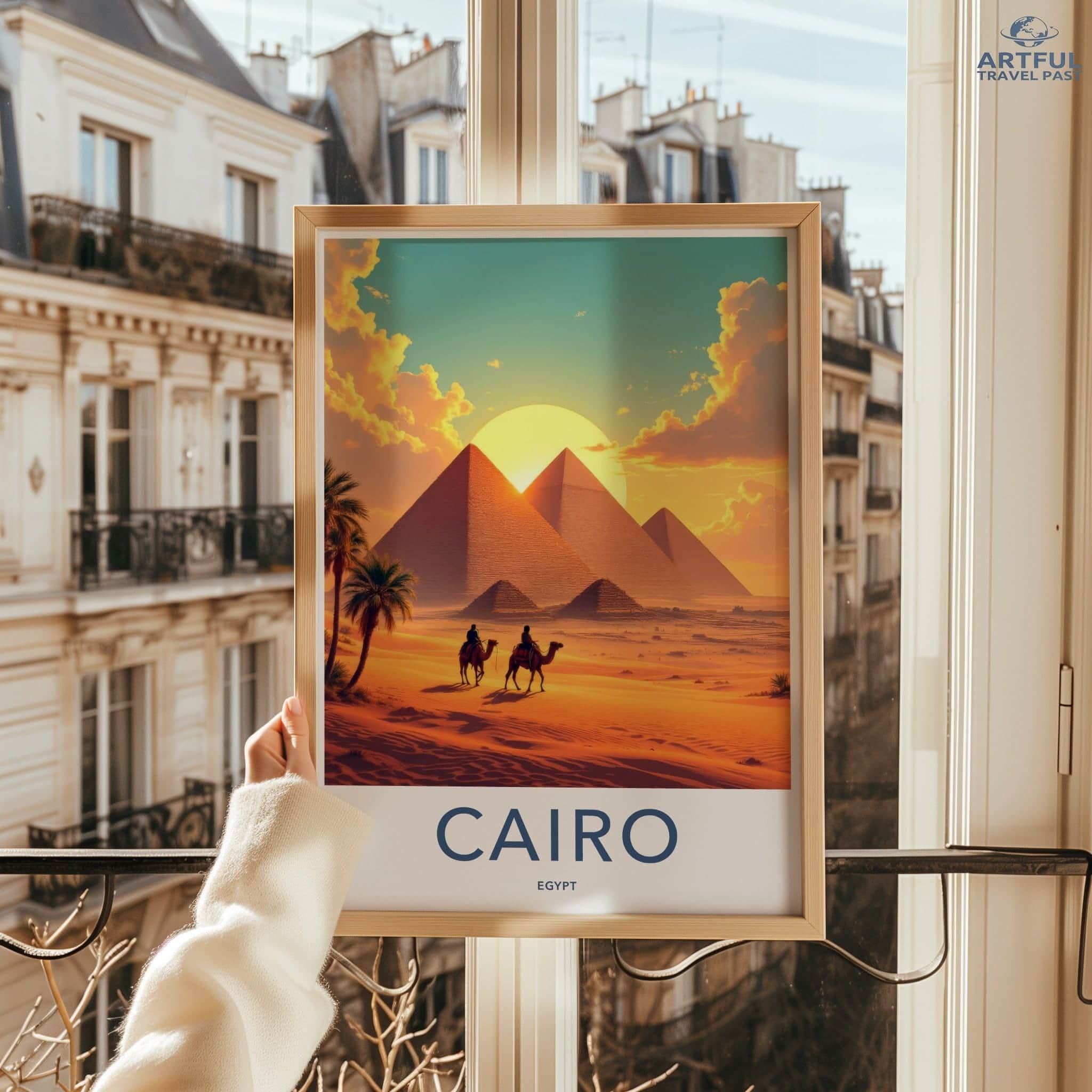 Cairo Poster - Egypt Travel Art - Desert Sunset Pyramids Home Decor