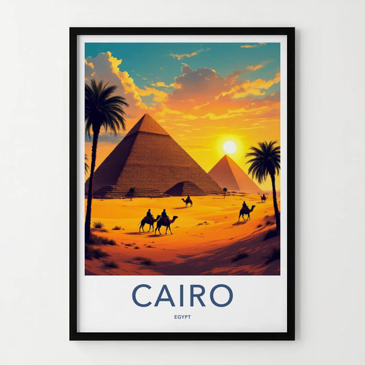 Cairo Poster - Egypt Travel Art - Golden Pyramids Sunset Home Decor