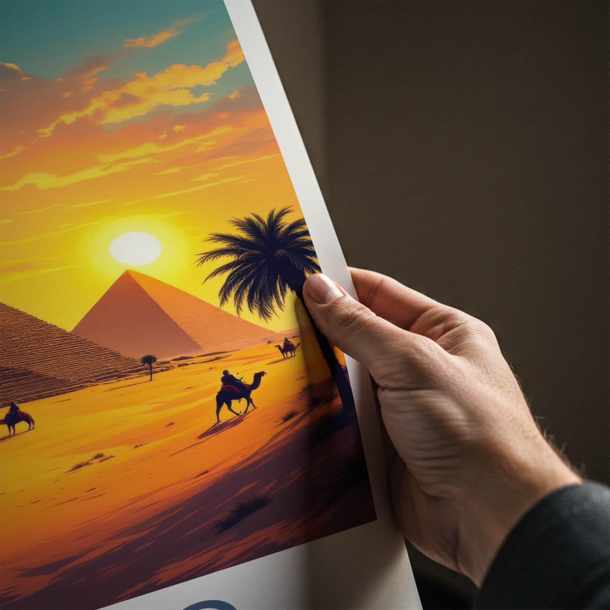 Cairo Poster - Egypt Travel Art - Golden Pyramids Sunset Home Decor