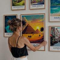 Cairo Poster - Egypt Travel Art - Golden Pyramids Sunset Home Decor