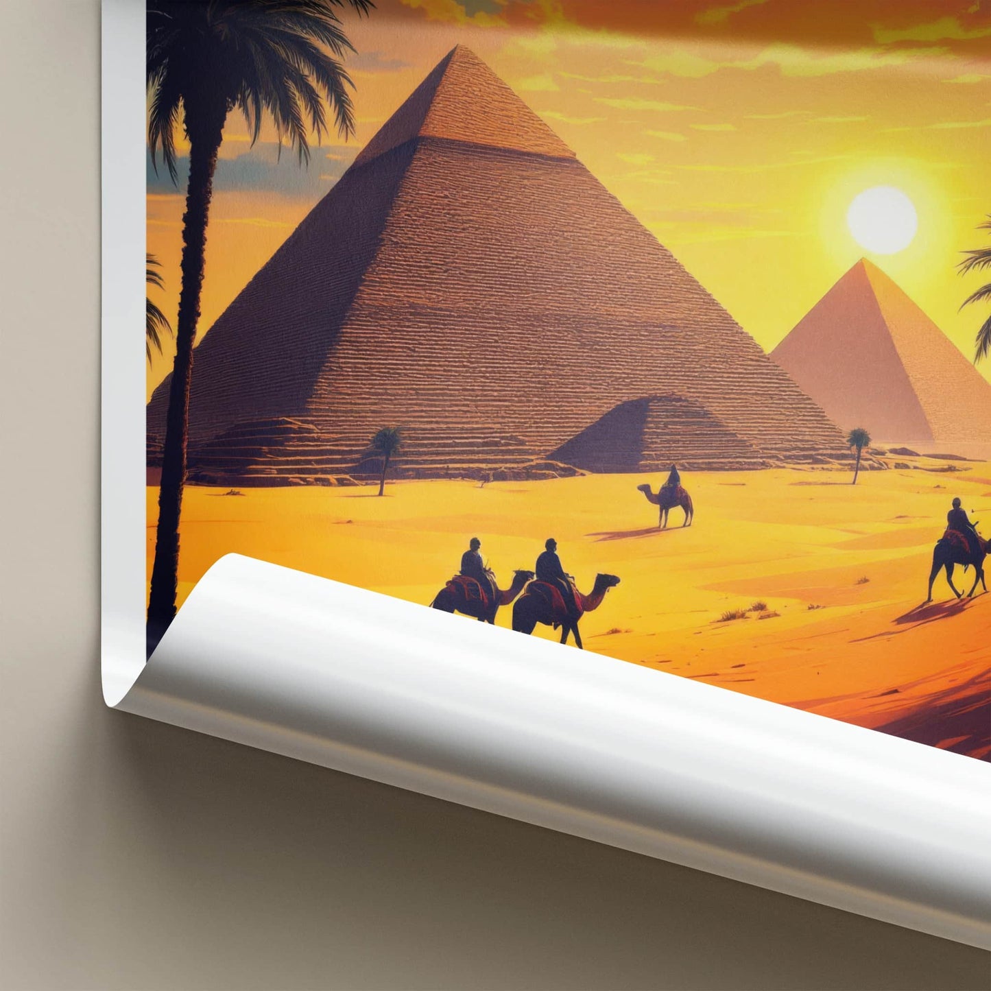 Cairo Poster - Egypt Travel Art - Golden Pyramids Sunset Home Decor