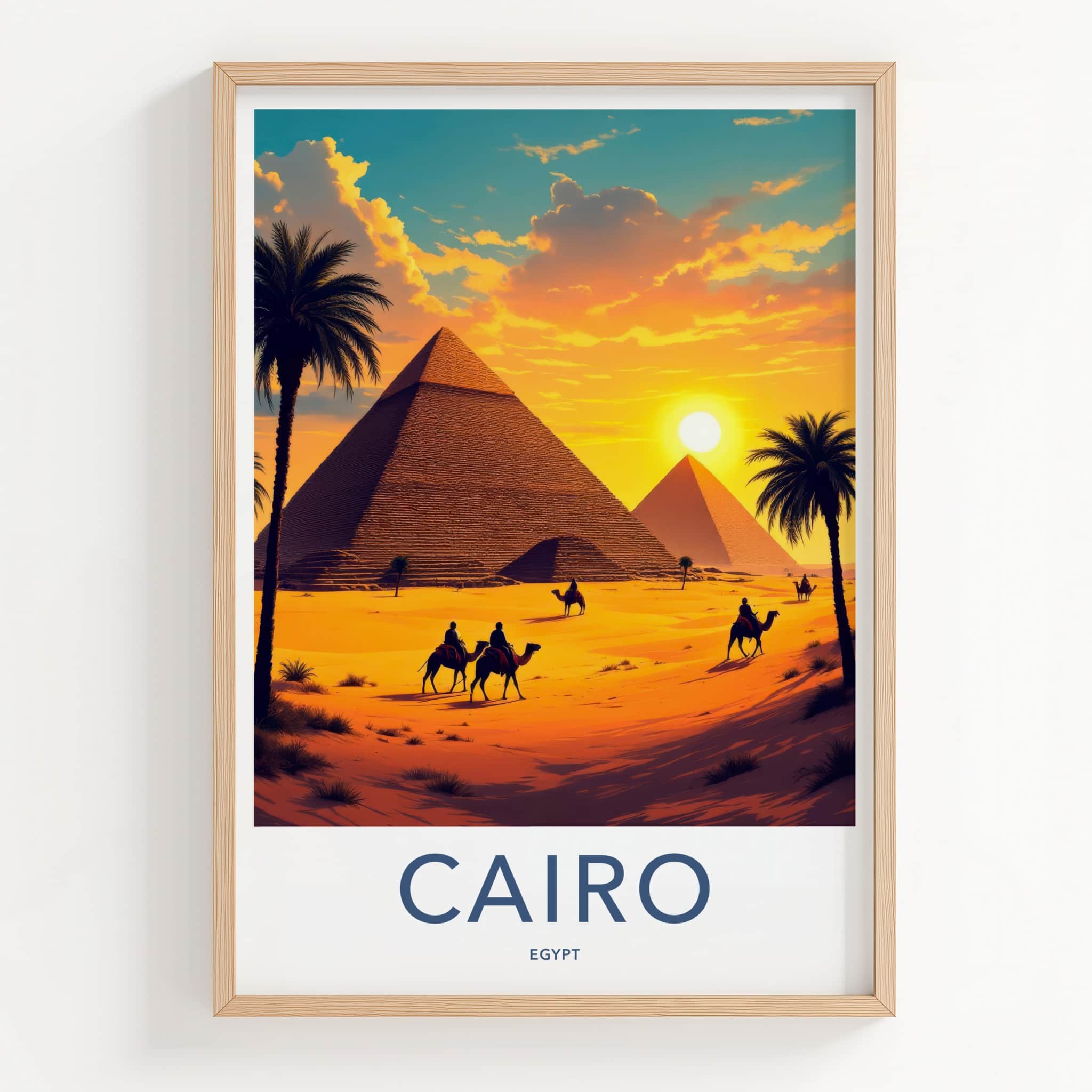 Cairo Poster - Egypt Travel Art - Golden Pyramids Sunset Home Decor