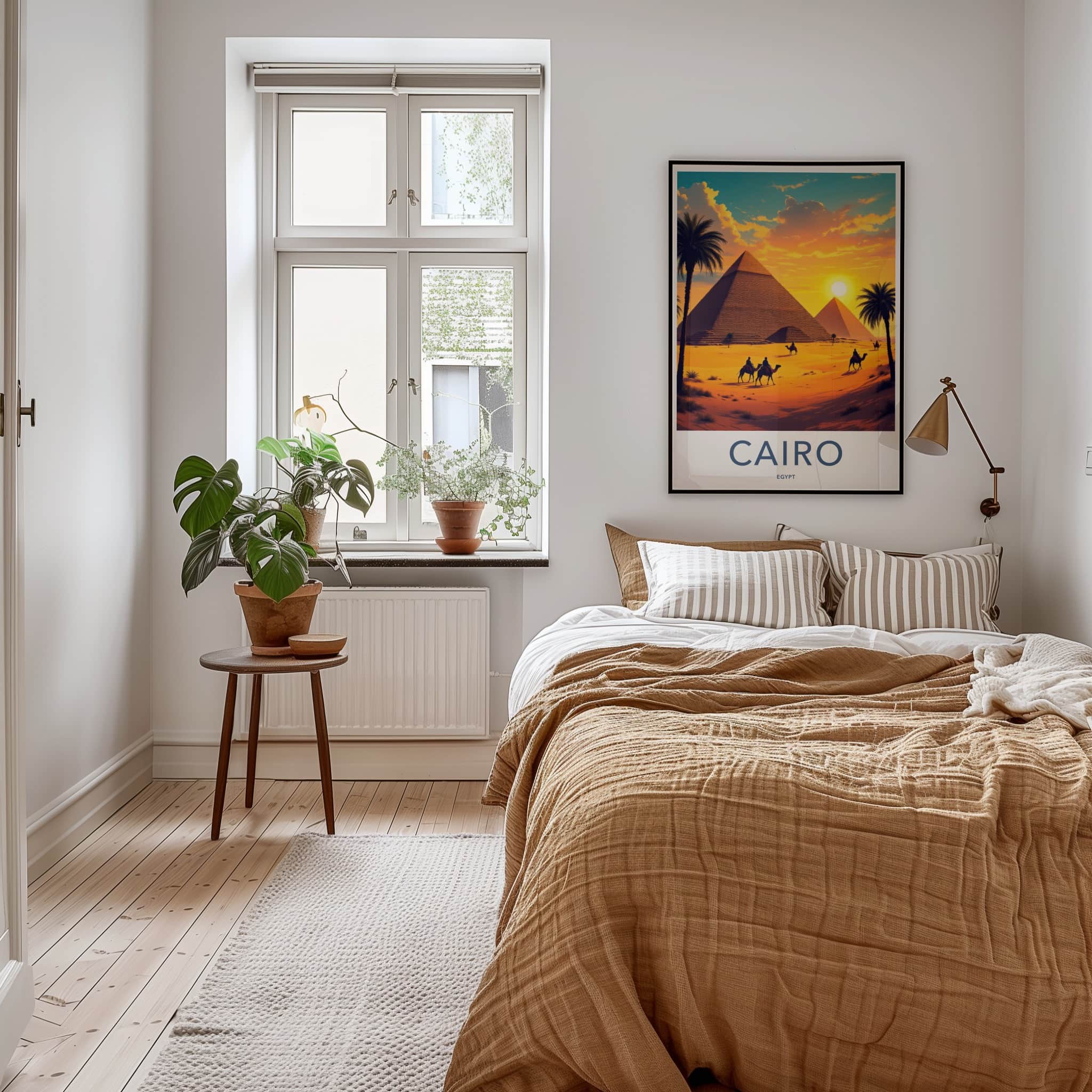 Cairo Poster - Egypt Travel Art - Golden Pyramids Sunset Home Decor