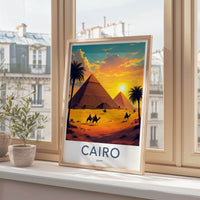 Cairo Poster - Egypt Travel Art - Golden Pyramids Sunset Home Decor
