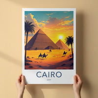 Cairo Poster - Egypt Travel Art - Golden Pyramids Sunset Home Decor