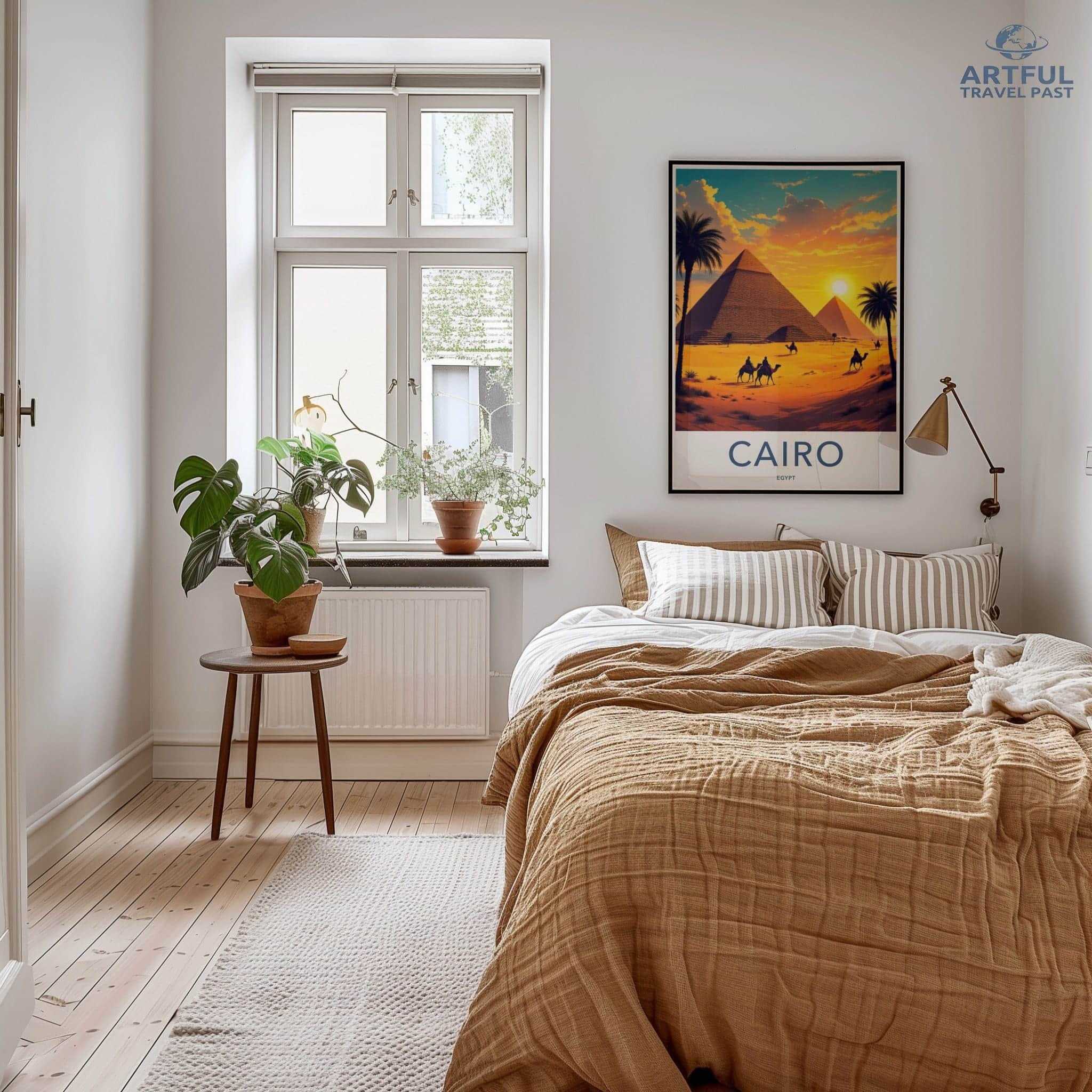 Cairo Poster - Egypt Travel Art - Golden Pyramids Sunset Home Decor