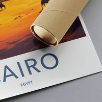 Cairo Poster - Egypt Travel Art - Golden Pyramids Sunset Home Decor