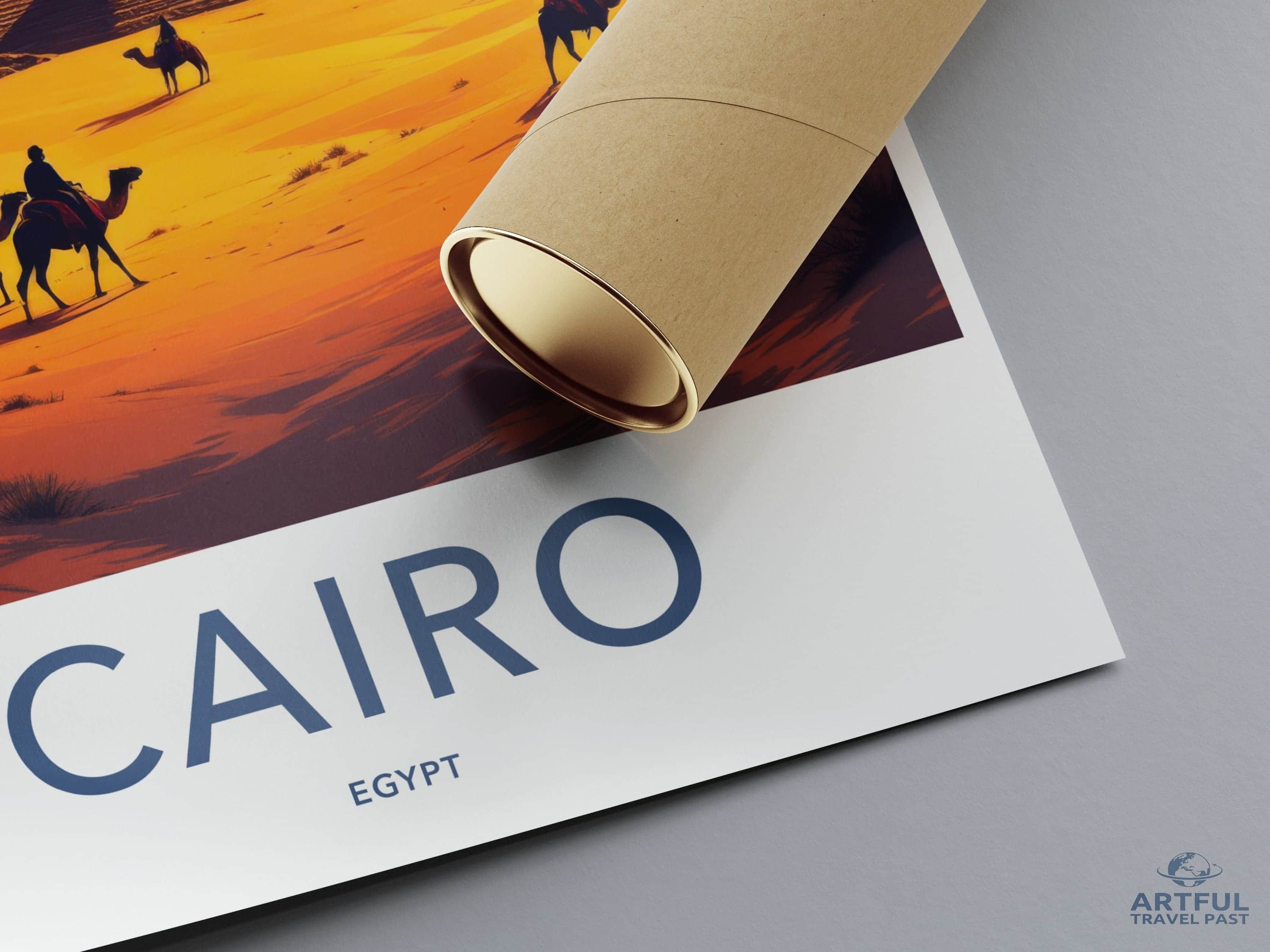 Cairo Poster - Egypt Travel Art - Golden Pyramids Sunset Home Decor