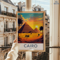 Cairo Poster - Egypt Travel Art - Golden Pyramids Sunset Home Decor