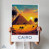 Cairo Poster - Egypt Travel Art - Golden Pyramids Sunset Home Decor