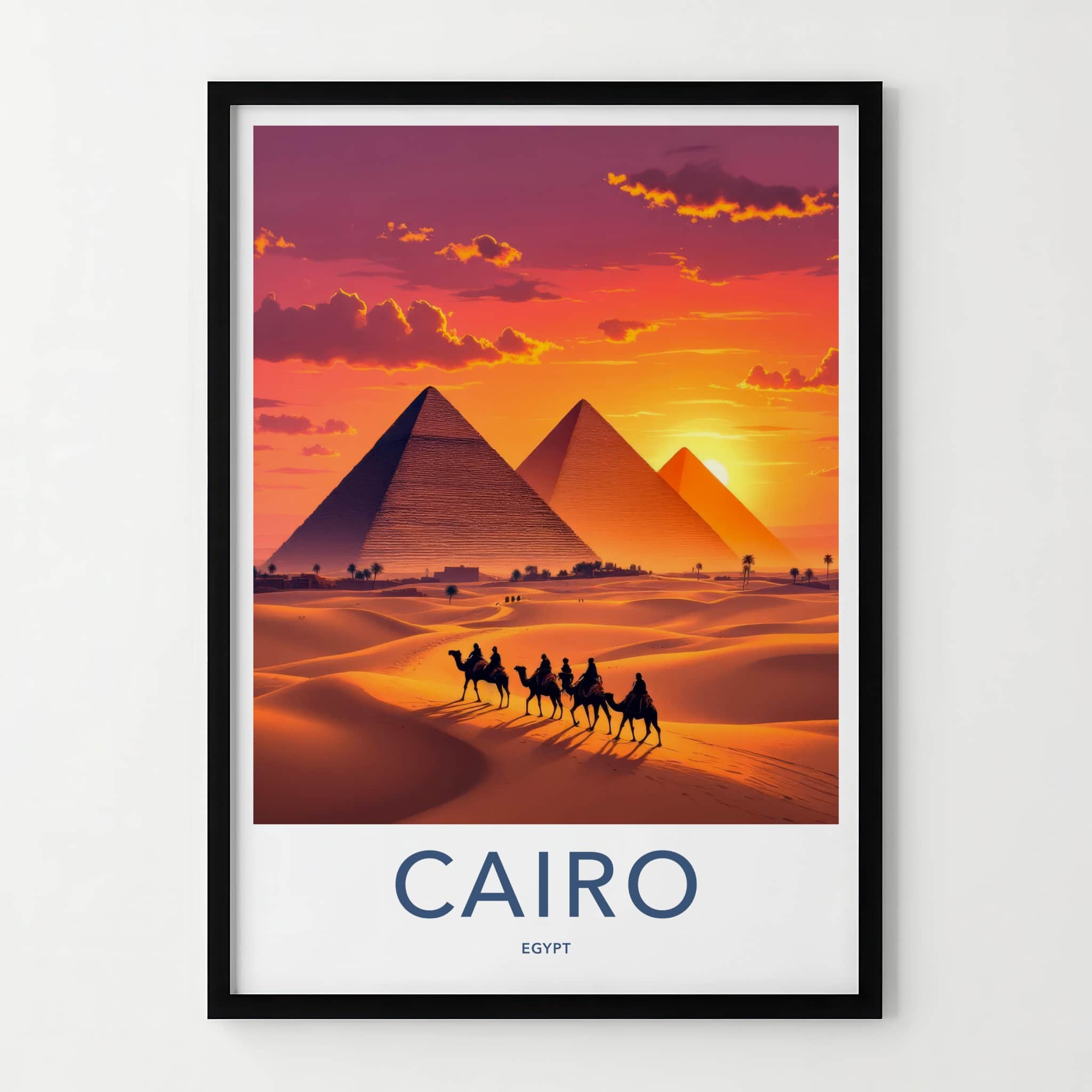 Cairo Poster - Egypt Travel Art - Golden Pyramids Sunset Home Decor