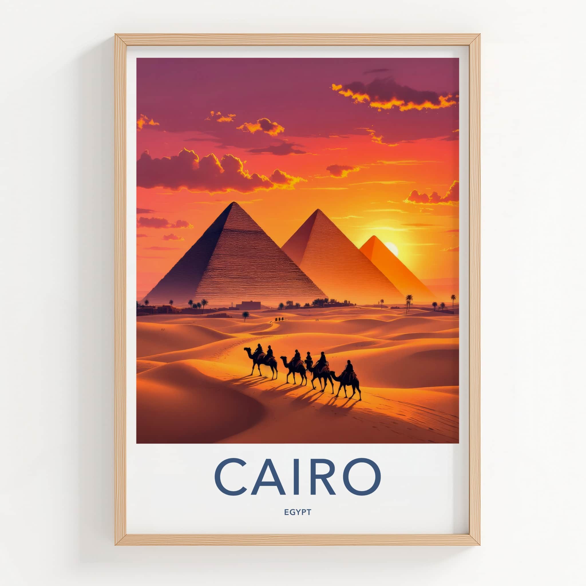 Cairo Poster - Egypt Travel Art - Golden Pyramids Sunset Home Decor